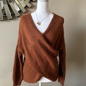 Astr Rust Wrap V-Neck Pullover Sweater